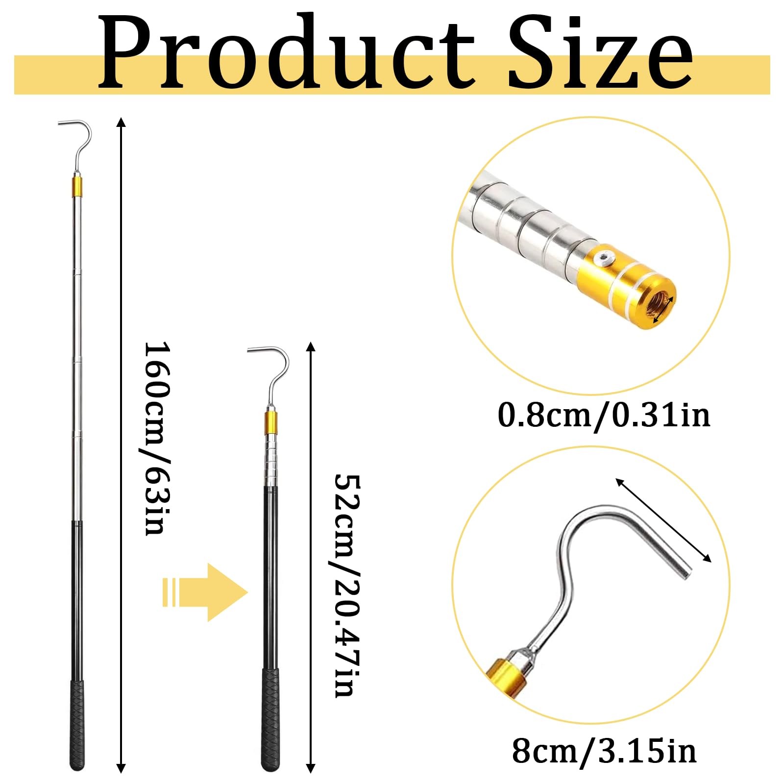 LANTONGJIANPP telescopic pool hook 63 inches lets you clean without bending or kneeling