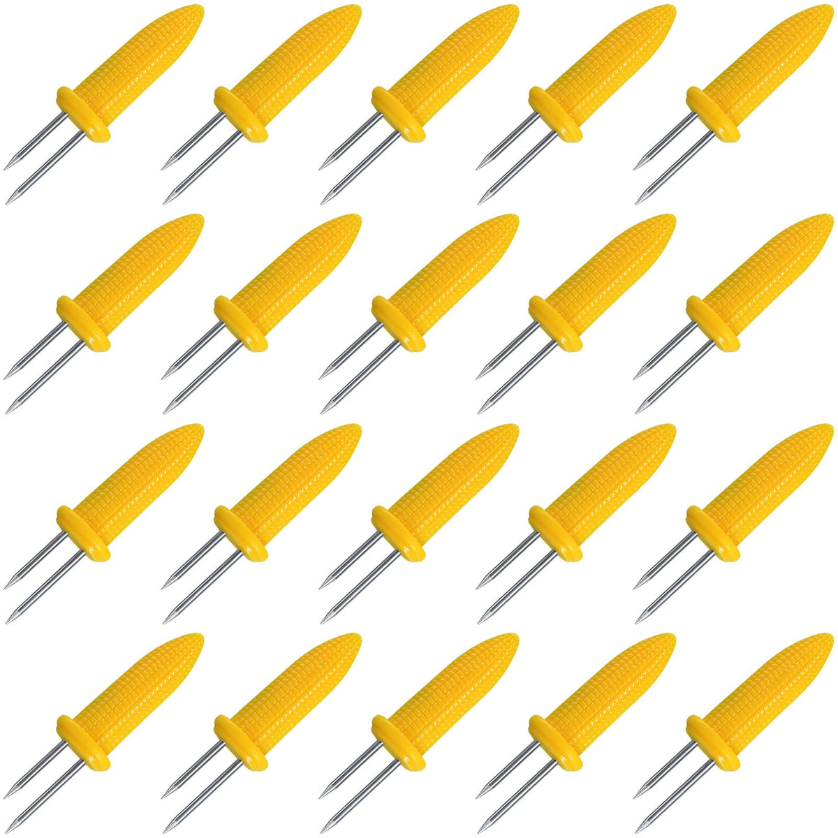LaoChoes 20-pcs corn holders set in stainless steel for easy grill handling.
