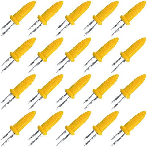 LaoChoes 20-pcs corn holders set in stainless steel for easy grill handling.