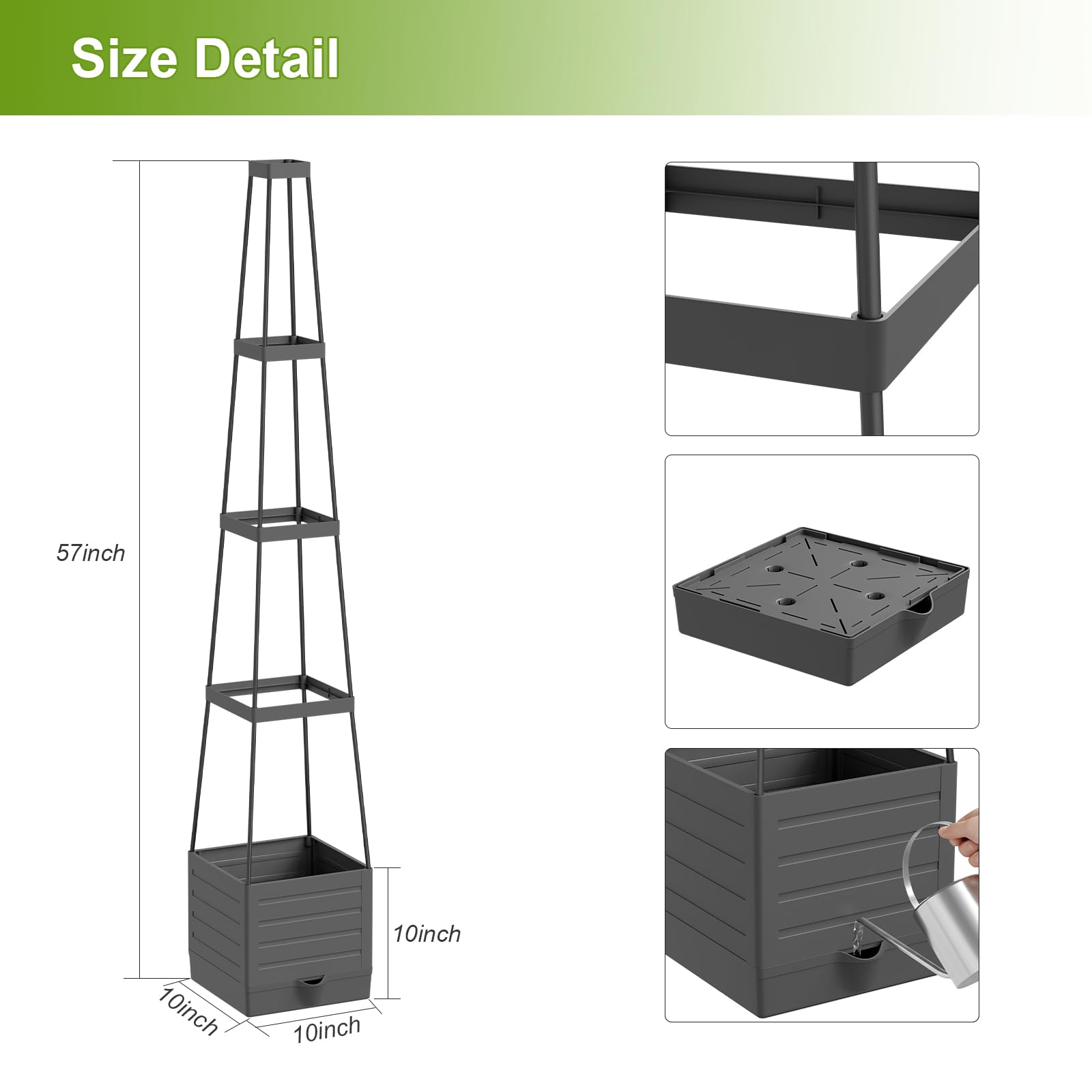Laodier 57-inch tomato cage provides sturdy vertical support for climbing plants.