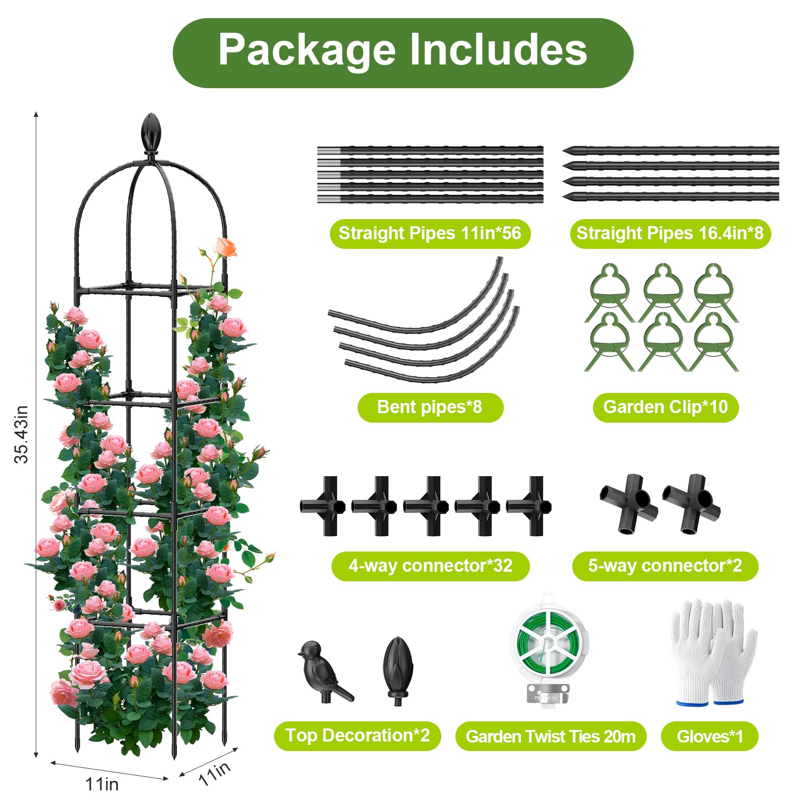 Laodier black obelisk enhances vertical garden aesthetics and space efficiency