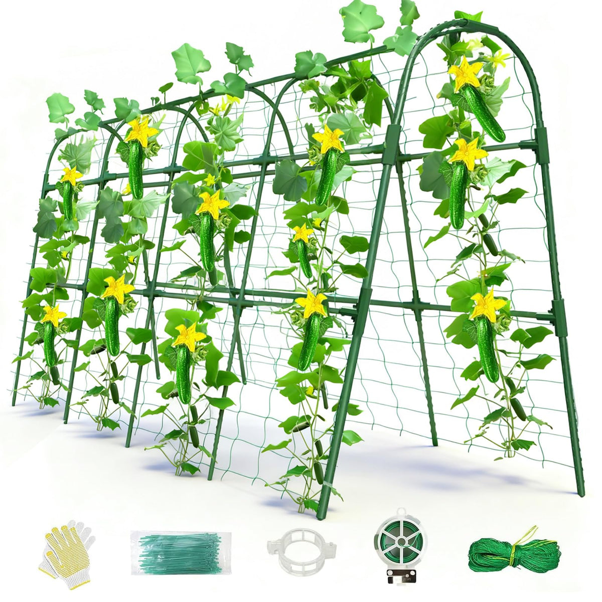 Laodier cucumber trellis arch in green supports climbing plants with stable U-shape design