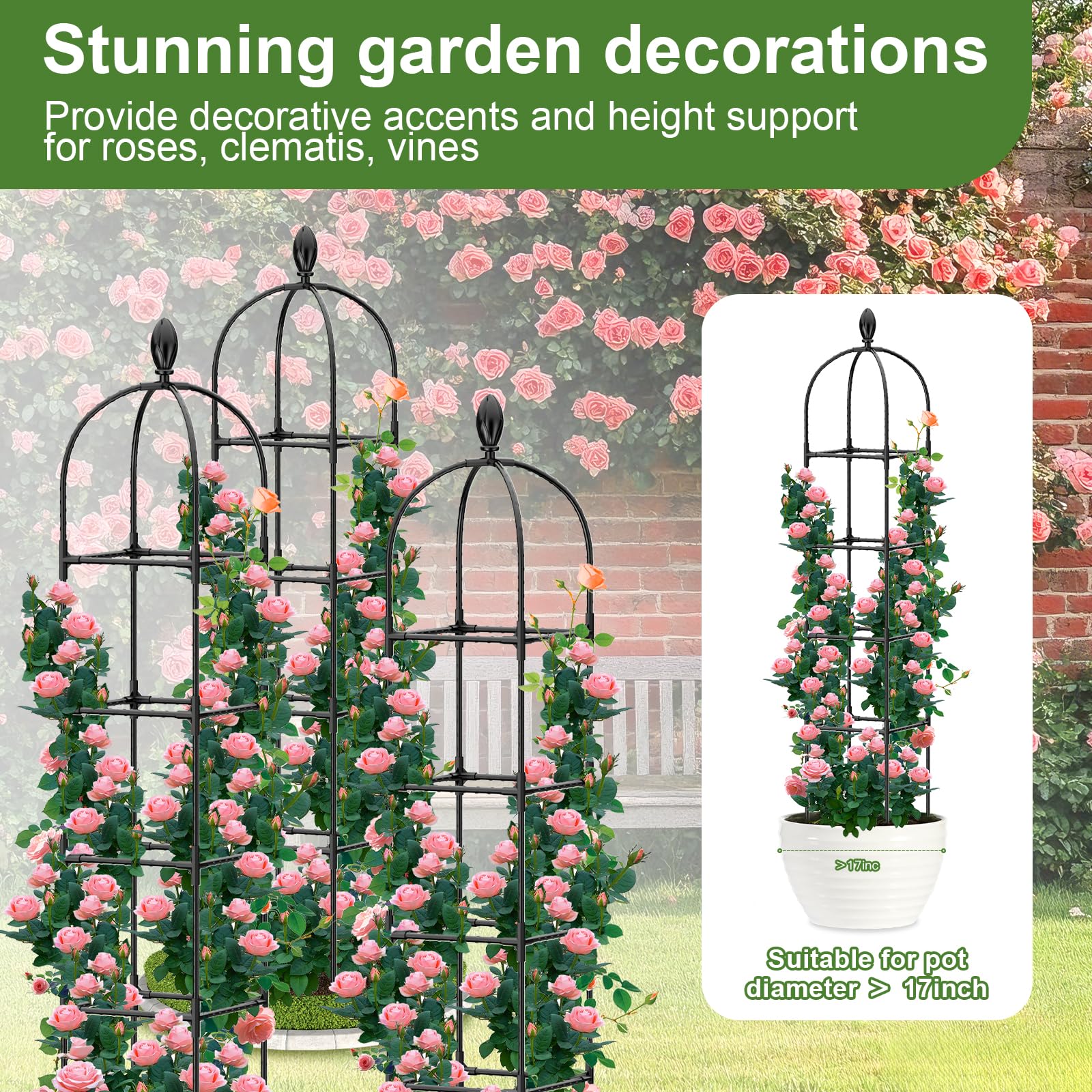 Laodier indoor-outdoor trellis blends with garden containers and beds