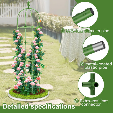 Laodier obelisk trellis features a rustproof metal-coated plastic frame for outdoor use.