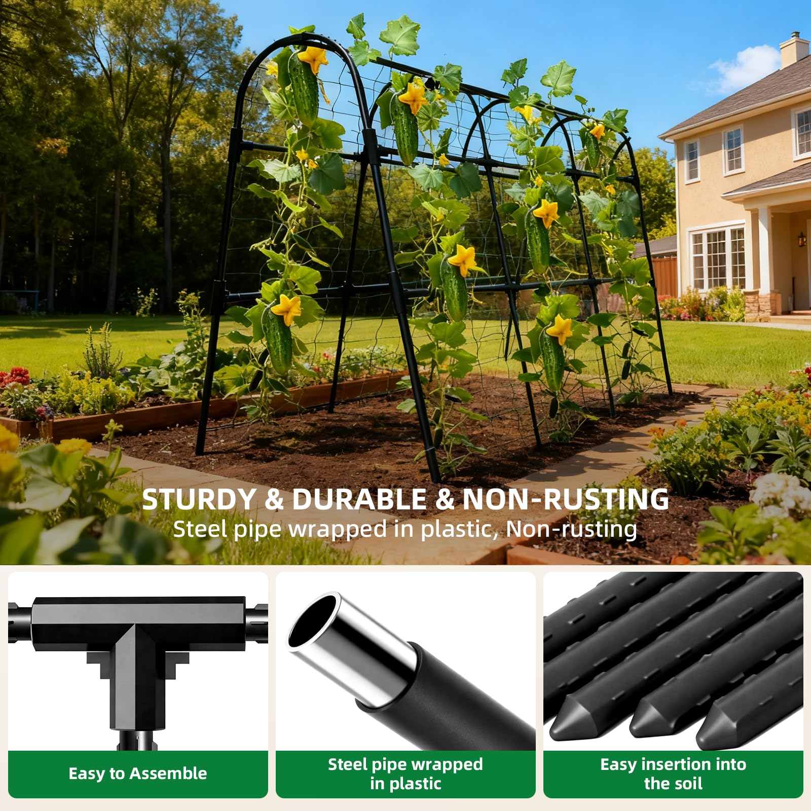Laodier stainless steel core trellis stays rust free to protect vines.