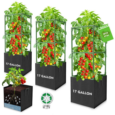 Laodier tomato cage square trellis provides 47-inch vertical support for climbing plants.