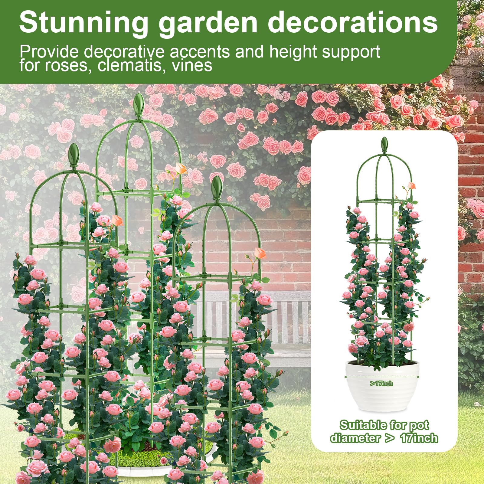 Laodier obelisk uses a thick 0.43-inch pipe for durable climbing plant support.