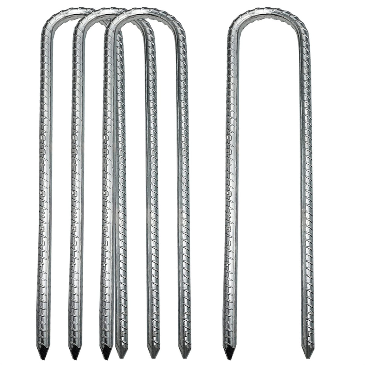 LAOJU ground stakes, 12-inch galvanized steel for secure outdoor anchoring.