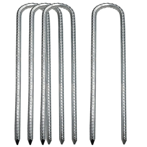 LAOJU ground stakes, 12-inch galvanized steel for secure outdoor anchoring.