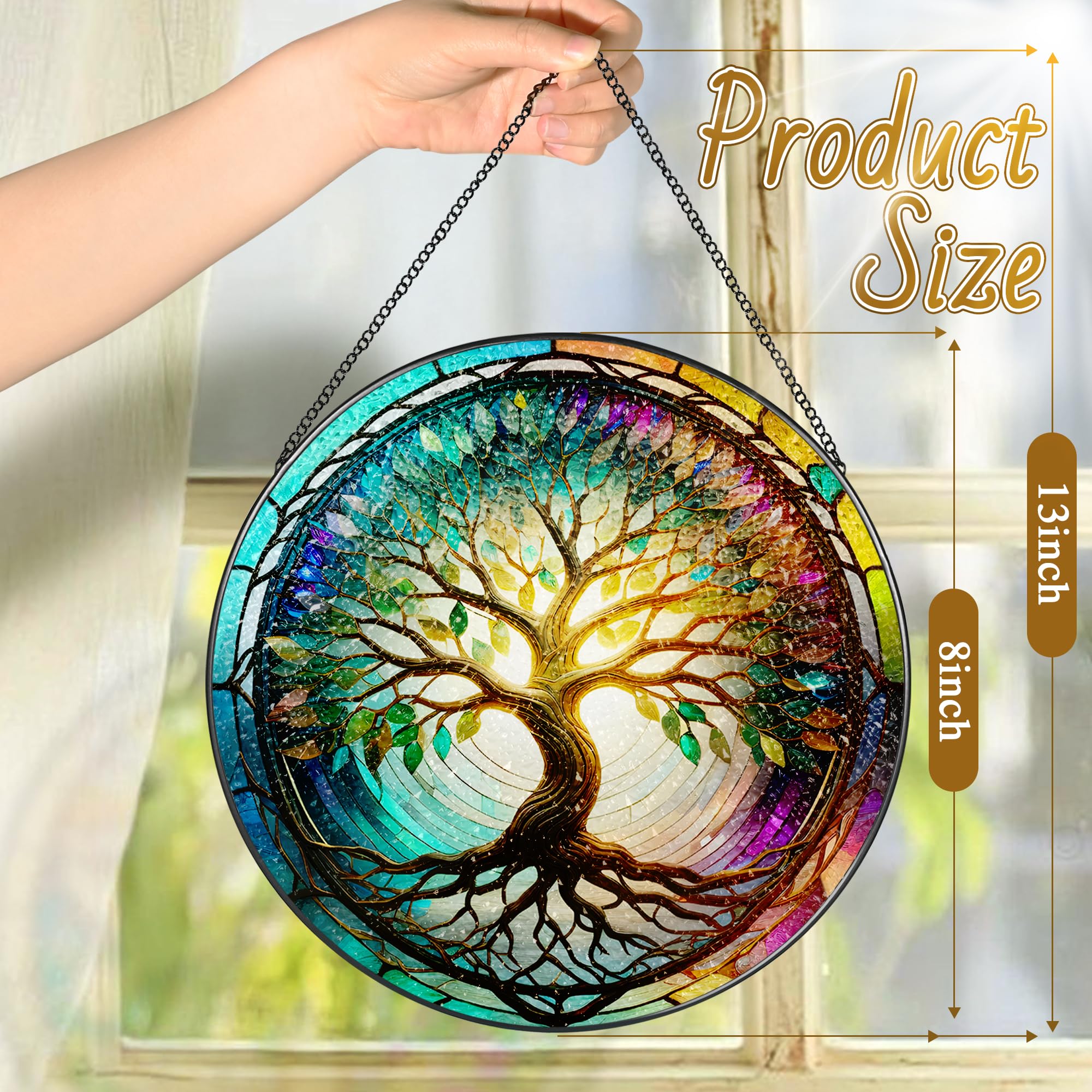 LAOWEIKI 8-inch suncatcher easily hangs via suction hook for quick decorating.