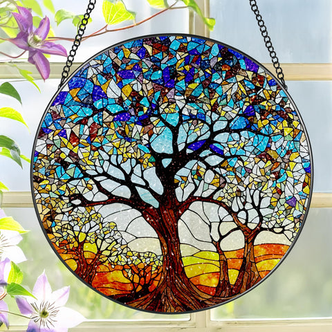 LAOWEIKI 8'' Tree of Life suncatcher shows vibrant color in sunlight