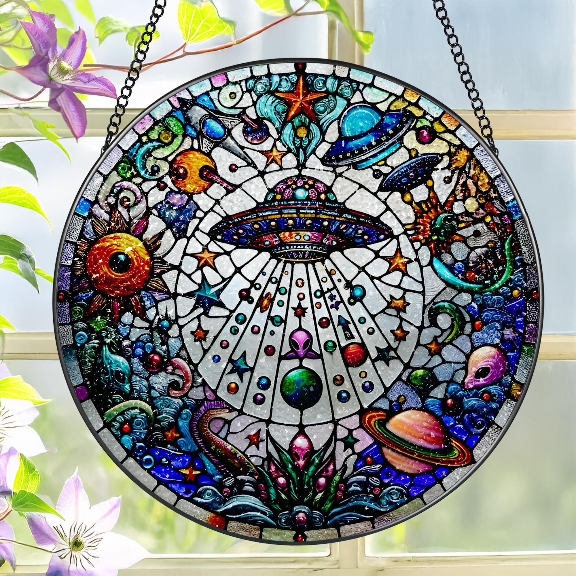 LAOWEIKI 8-inch UFO alien suncatcher brightening sunny windows