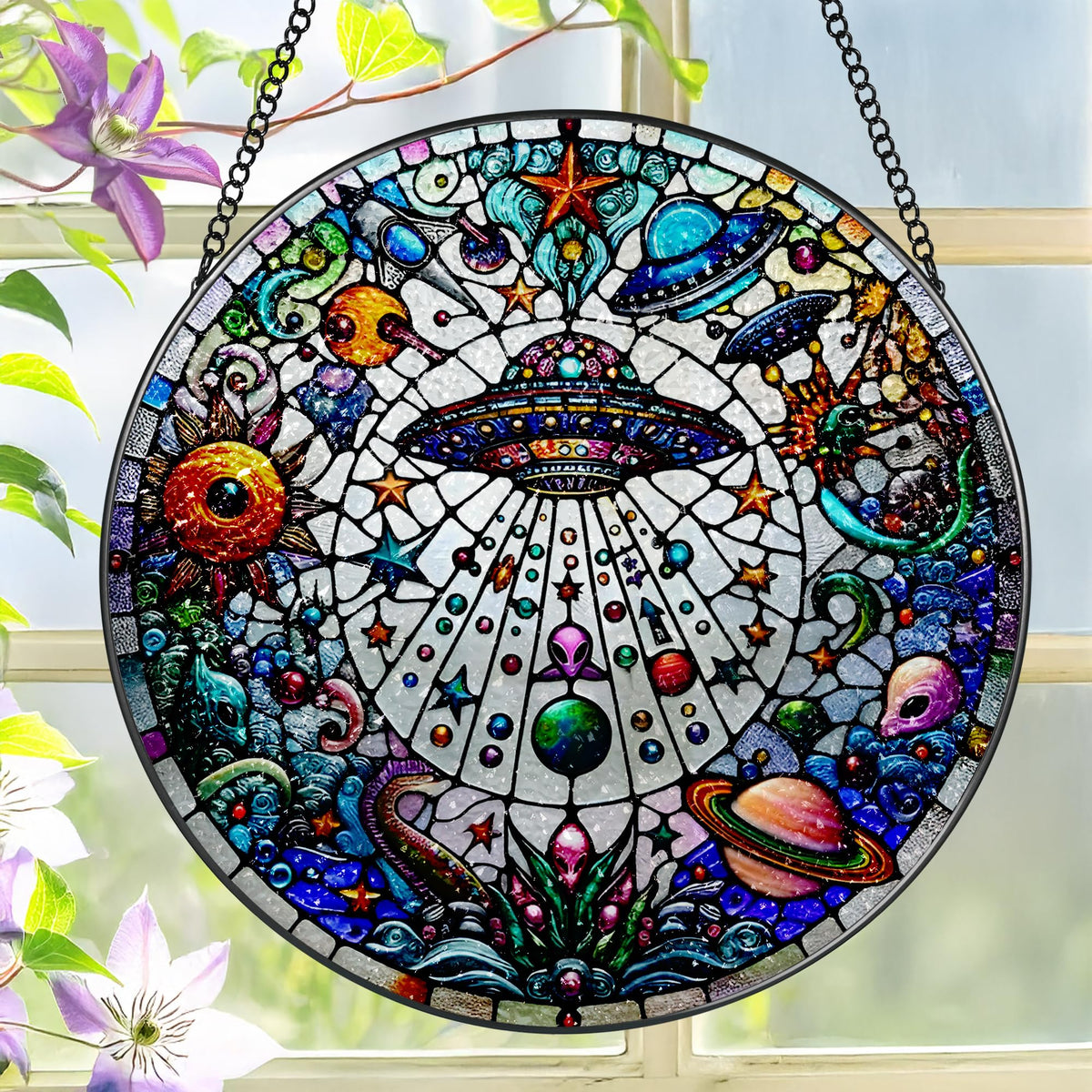 LAOWEIKI 8-inch UFO alien suncatcher brightening sunny windows