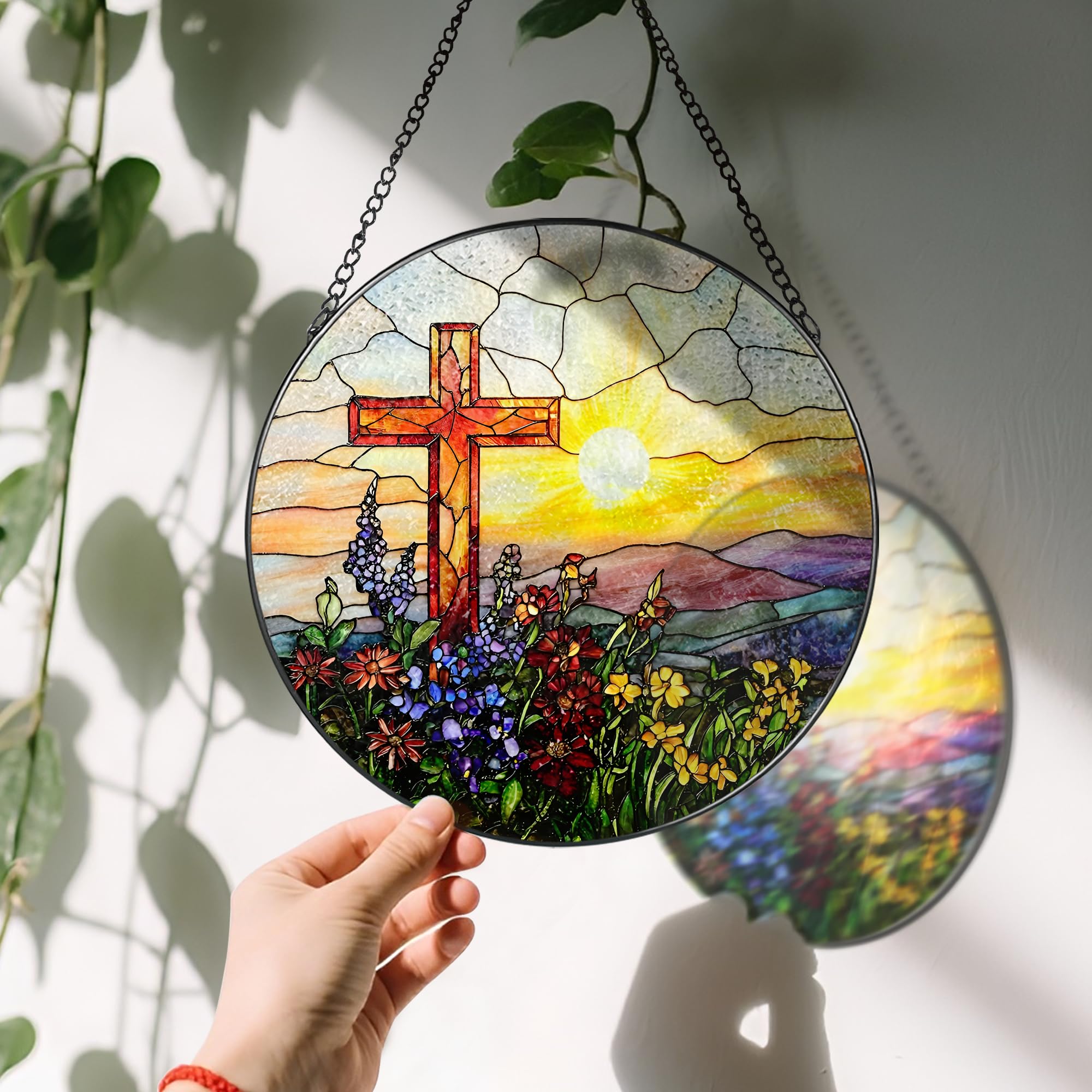 LAOWEIKI cross with black frame and chain hangs easily for decorative light