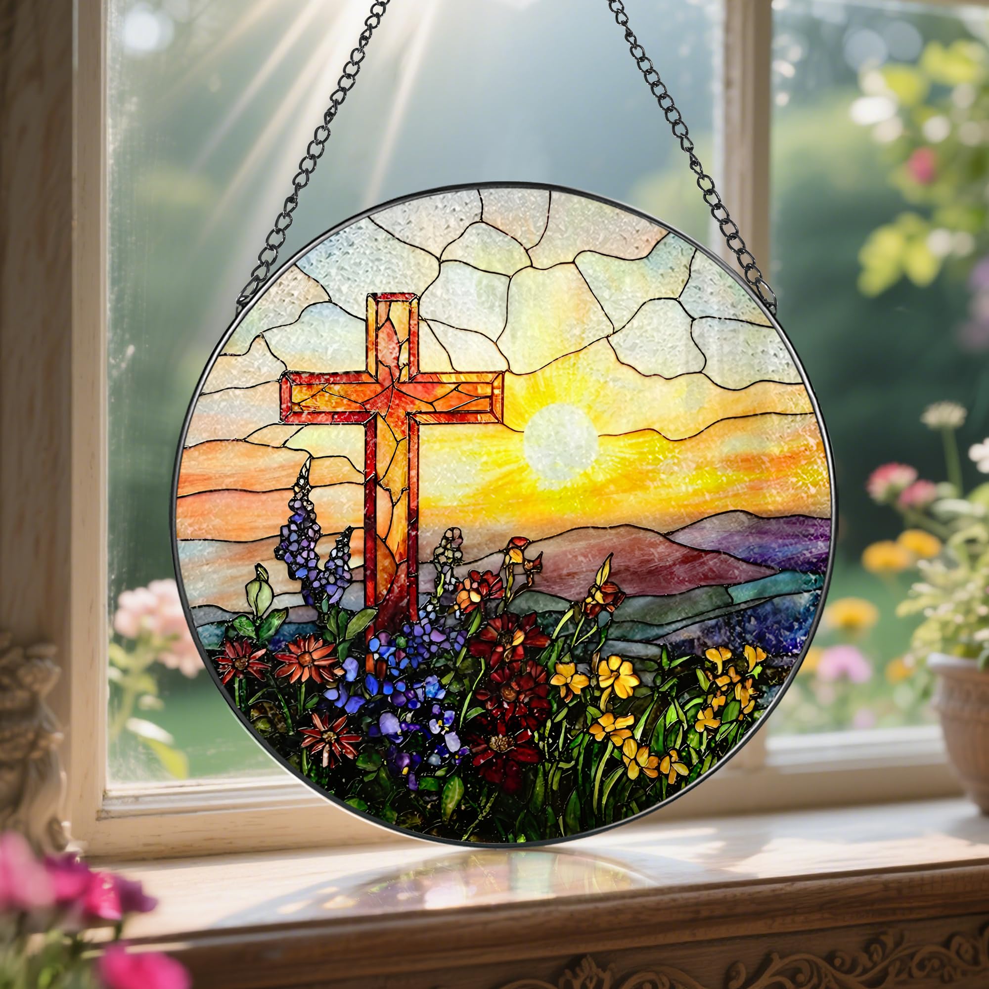 LAOWEIKI window suncatcher with a plastic hook for easy hanging