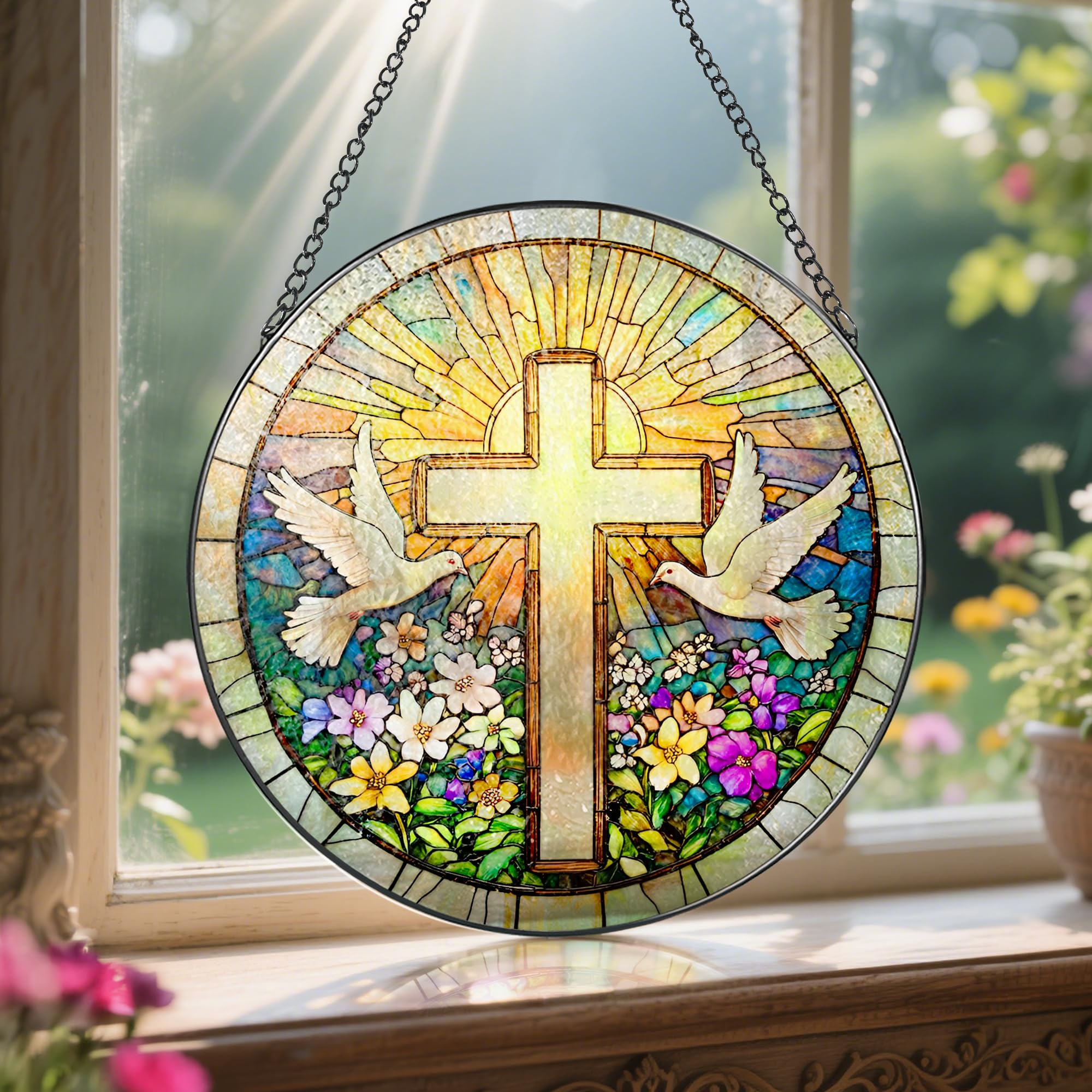LAOWEIKI Faith decor suncatcher brings spiritual ambiance to windows.