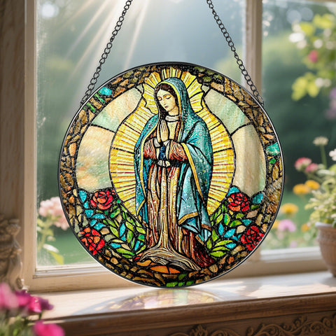 LAOWEIKI gift for religious occasions Our Lady Guadalupe suncatcher home decor