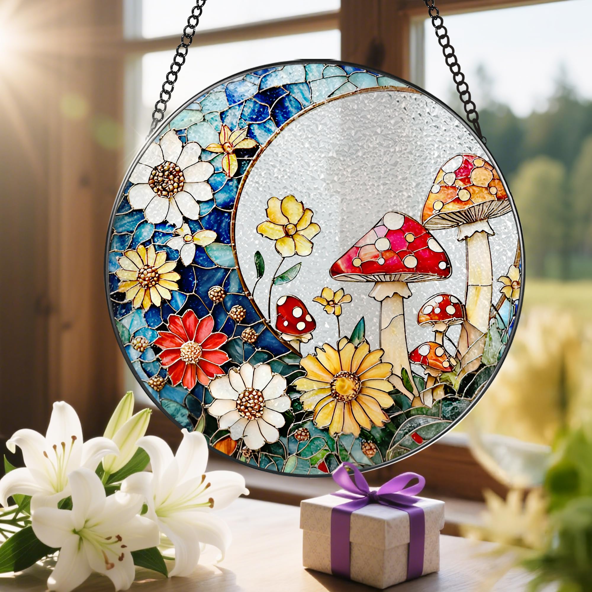LAOWEIKI gift mushroom suncatcher for women, mom, or grandma.