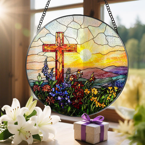 LAOWEIKI gift-ready cross suncatcher for religious celebrations or home decor