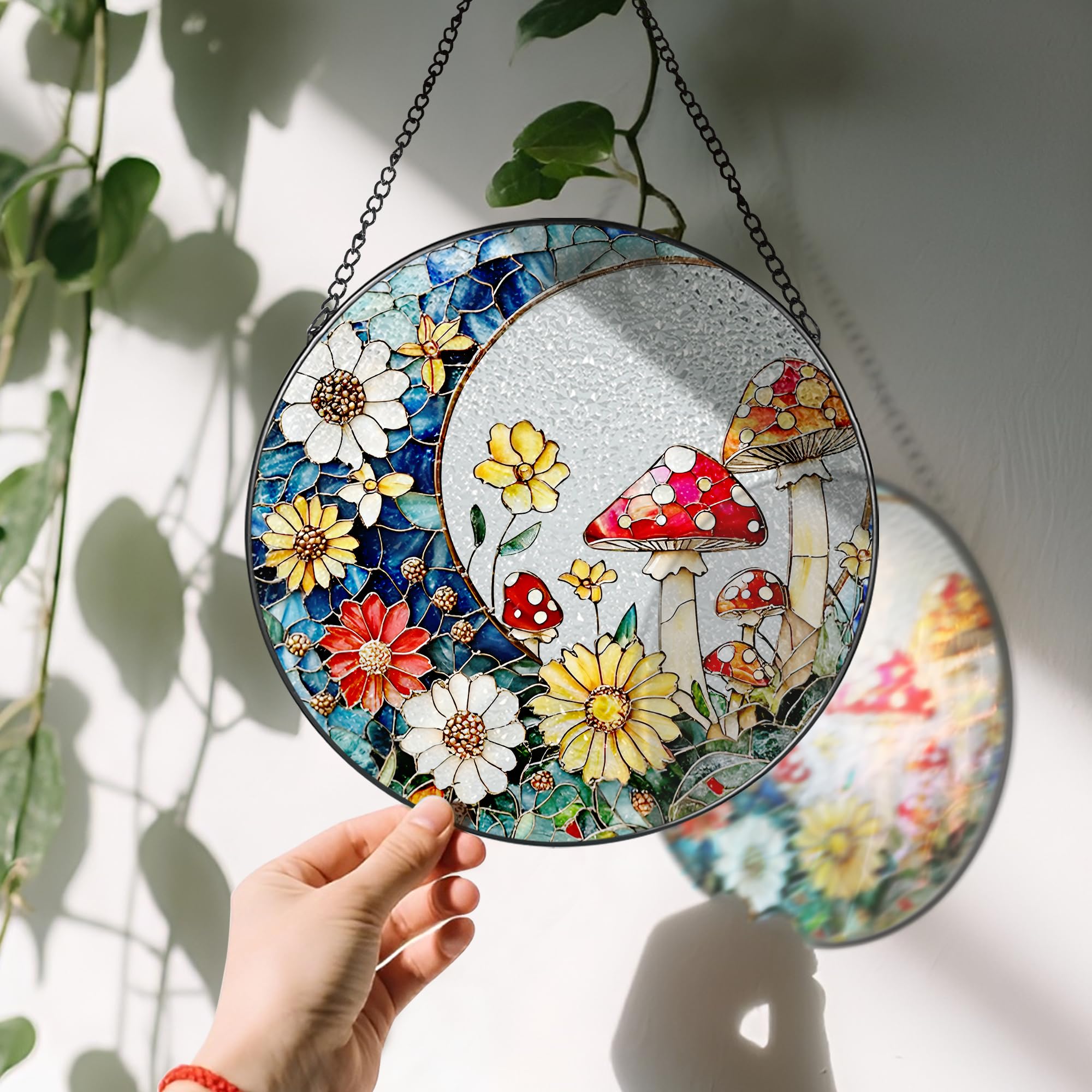 LAOWEIKI handcrafted mushroom suncatcher durable design adds charm to any window.