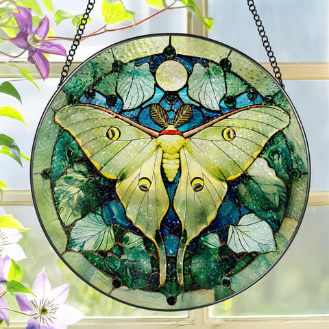 LAOWEIKI Luna Moth Suncatcher in 8-inch stained glass brightens windows with color.