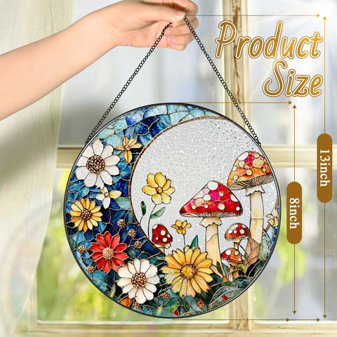 LAOWEIKI mushroom suncatcher with suction hook for easy hanging on windows.