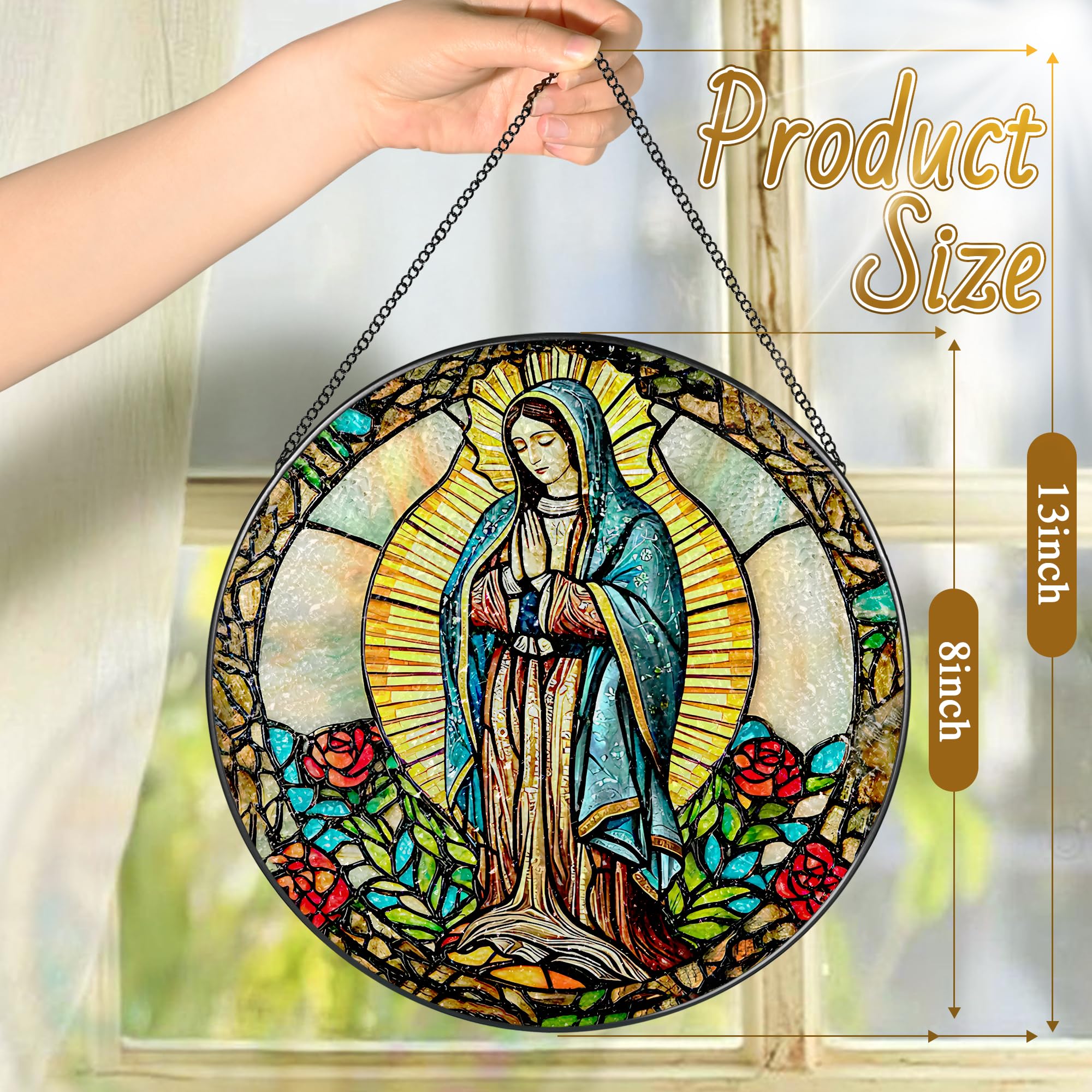 LAOWEIKI stained glass cross with wildflowers window hanging adds warm decorative light
