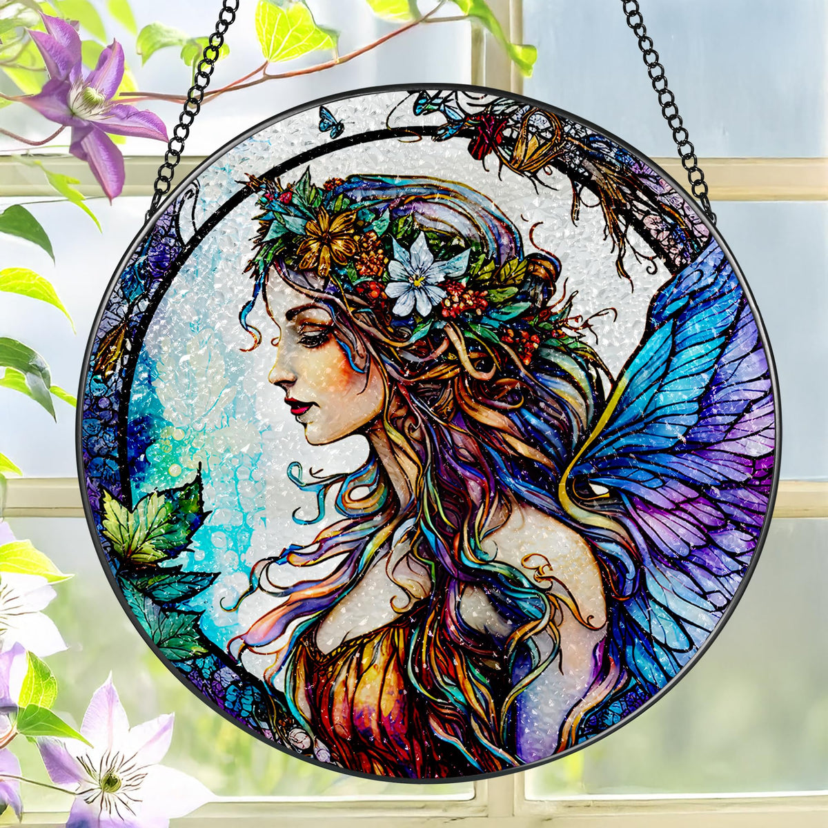 LAOWEIKI 8-inch wavy stained glass panel catching sunlight for vibrant room colors