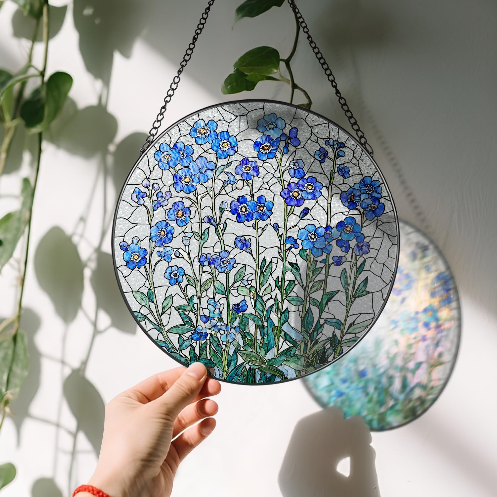 LAOWEIKI UV-printed stained glass suncatcher with vibrant flower hues