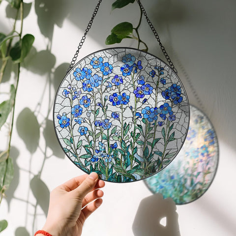 LAOWEIKI UV-printed stained glass suncatcher with vibrant flower hues