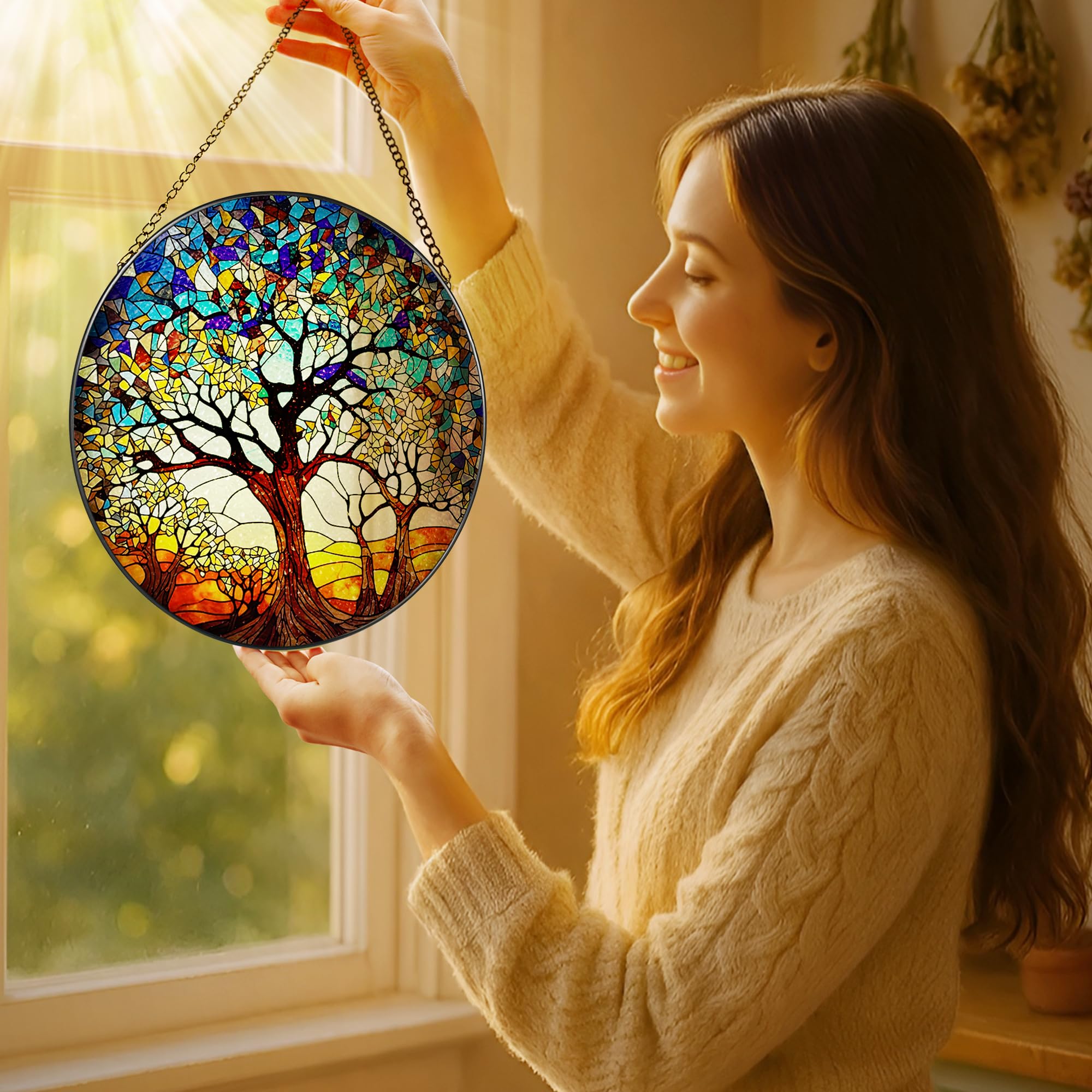 LAOWEIKI stained glass window hanging brightens indoor spaces with light