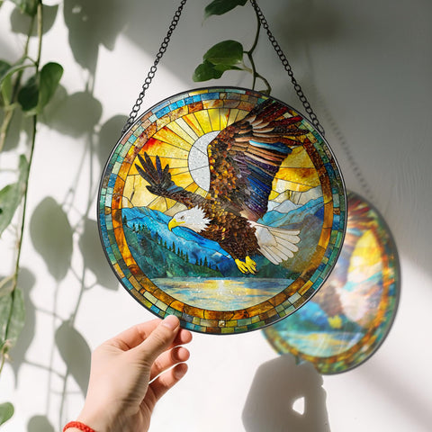 LAOWEIKI Bald Eagle suncatcher catching sunlight for a warm glow in a room.