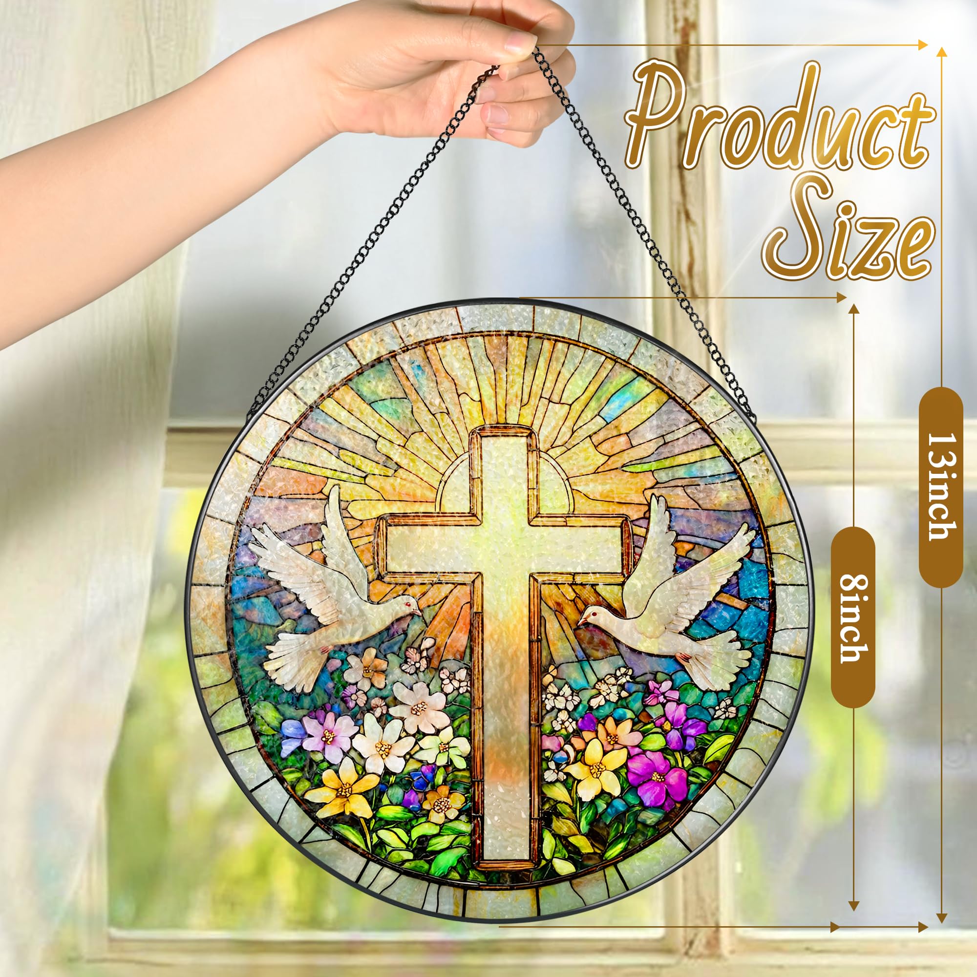 LAOWEIKI Sunlit glow cross suncatcher enhances any sunny room.