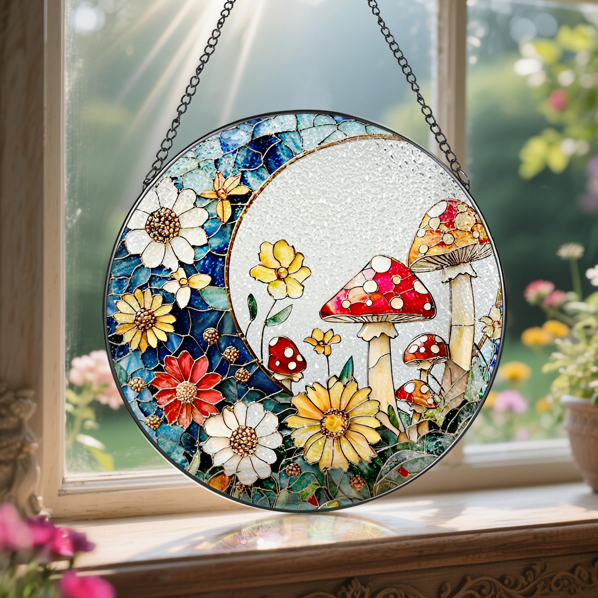 LAOWEIKI window decor mushroom stained-glass art brightening spaces with light.