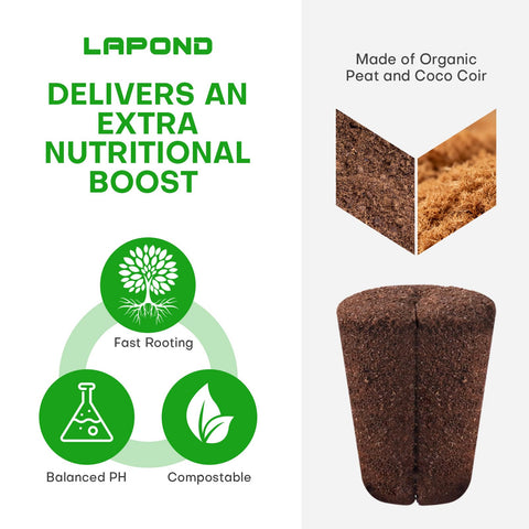 LAPOND organic peat coir mix provides ideal air-water balance for roots.