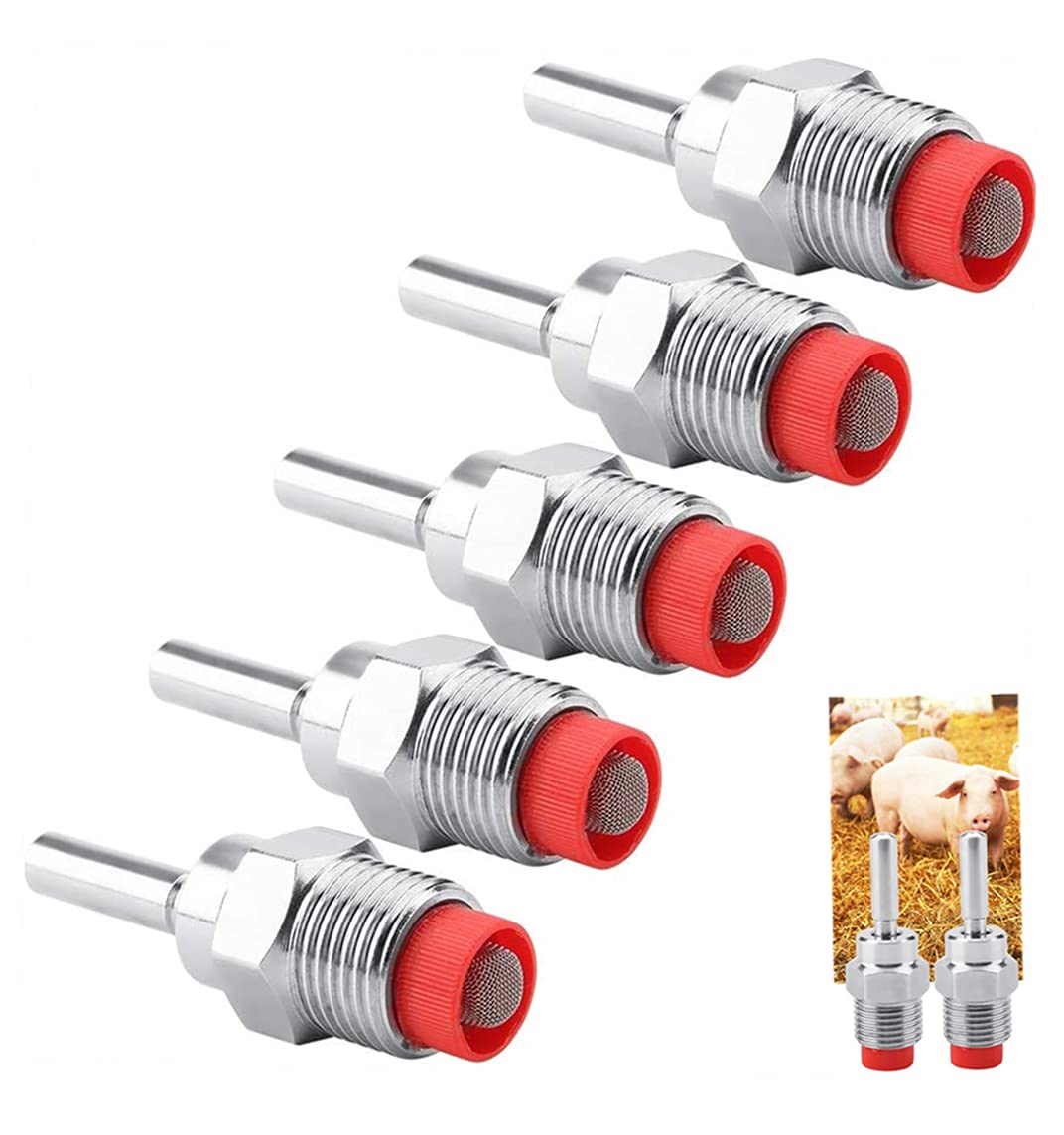 LAPXSNZD pig nipple drinker with red cap, durable steel design for pigs.