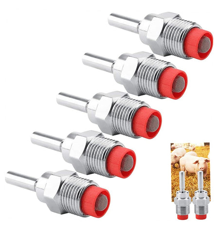 LAPXSNZD pig nipple drinker with red cap, durable steel design for pigs.