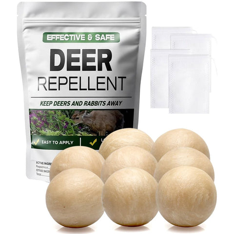 LAQDECDV deer rabbit repellent bags deter grazing in landscaped beds.