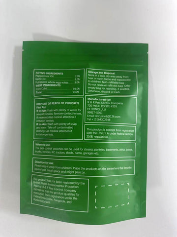 LAQDECDV pest pouch on pantry shelf, ongoing protection against mice.