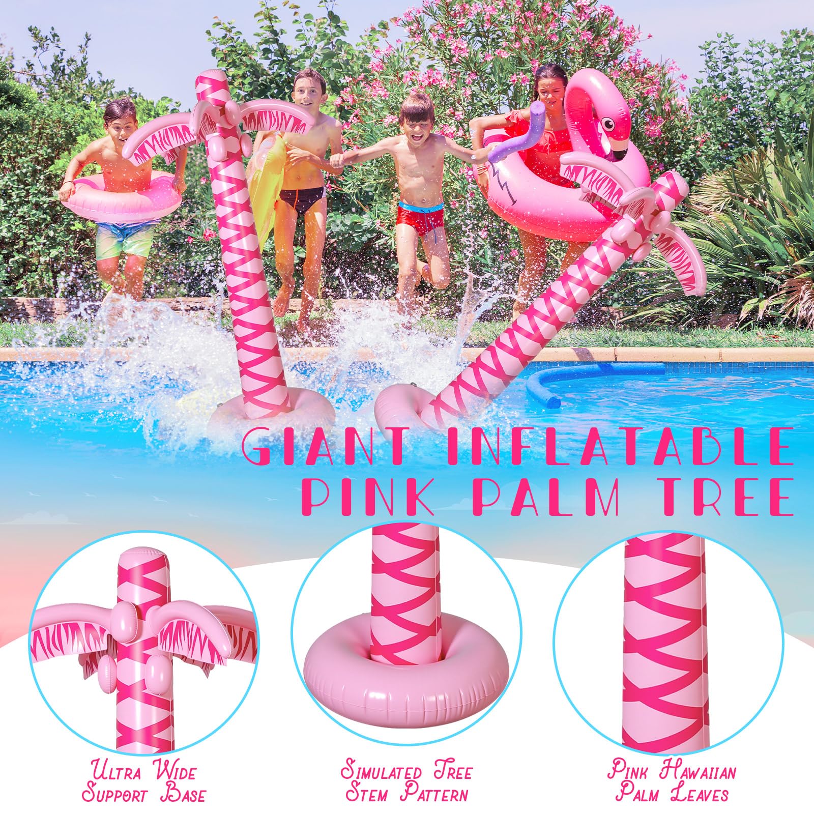 LaRandom palm trees deflate compactly for easy storage after events.