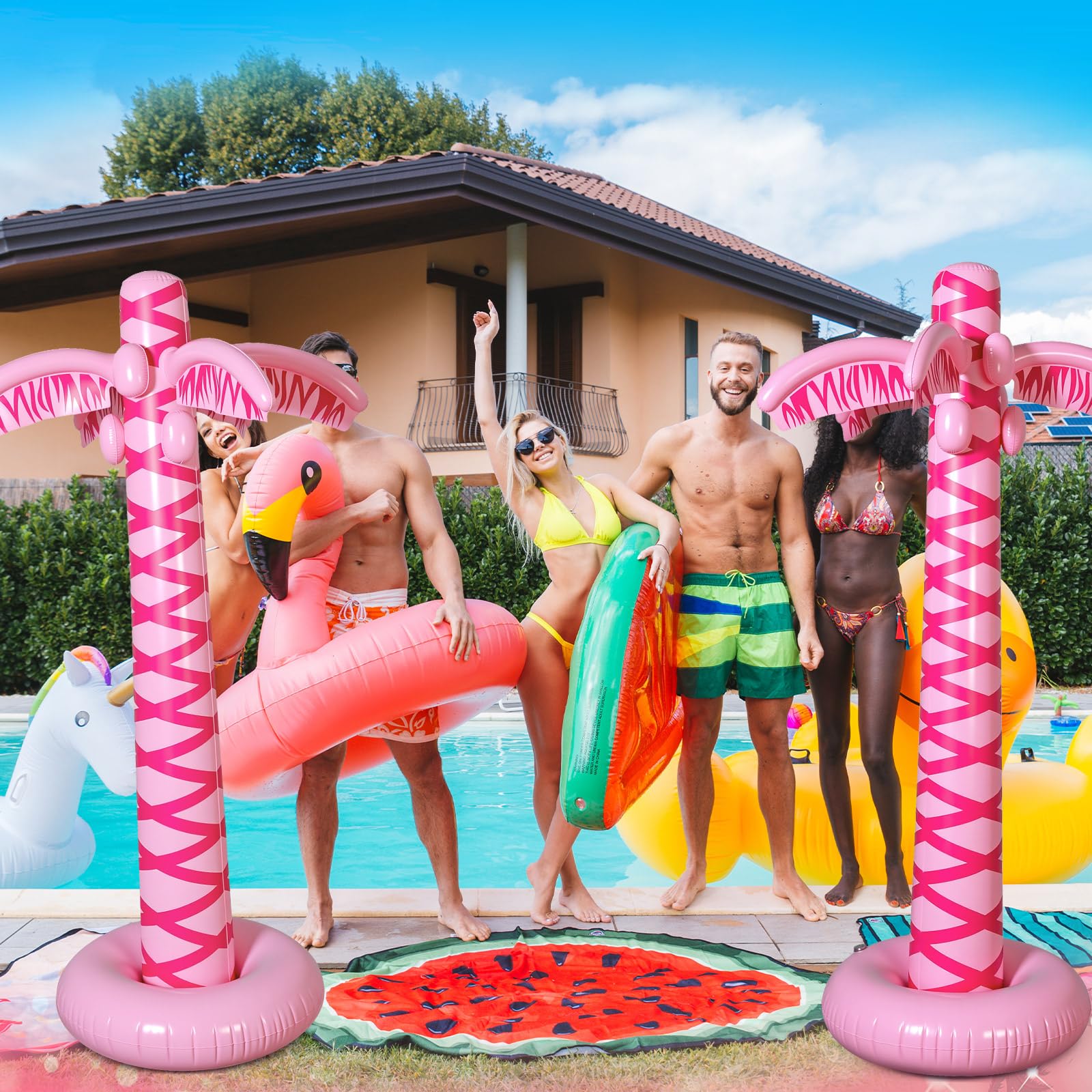 LaRandom inflatable palm trees create tropical ambiance for Hawaiian gatherings.
