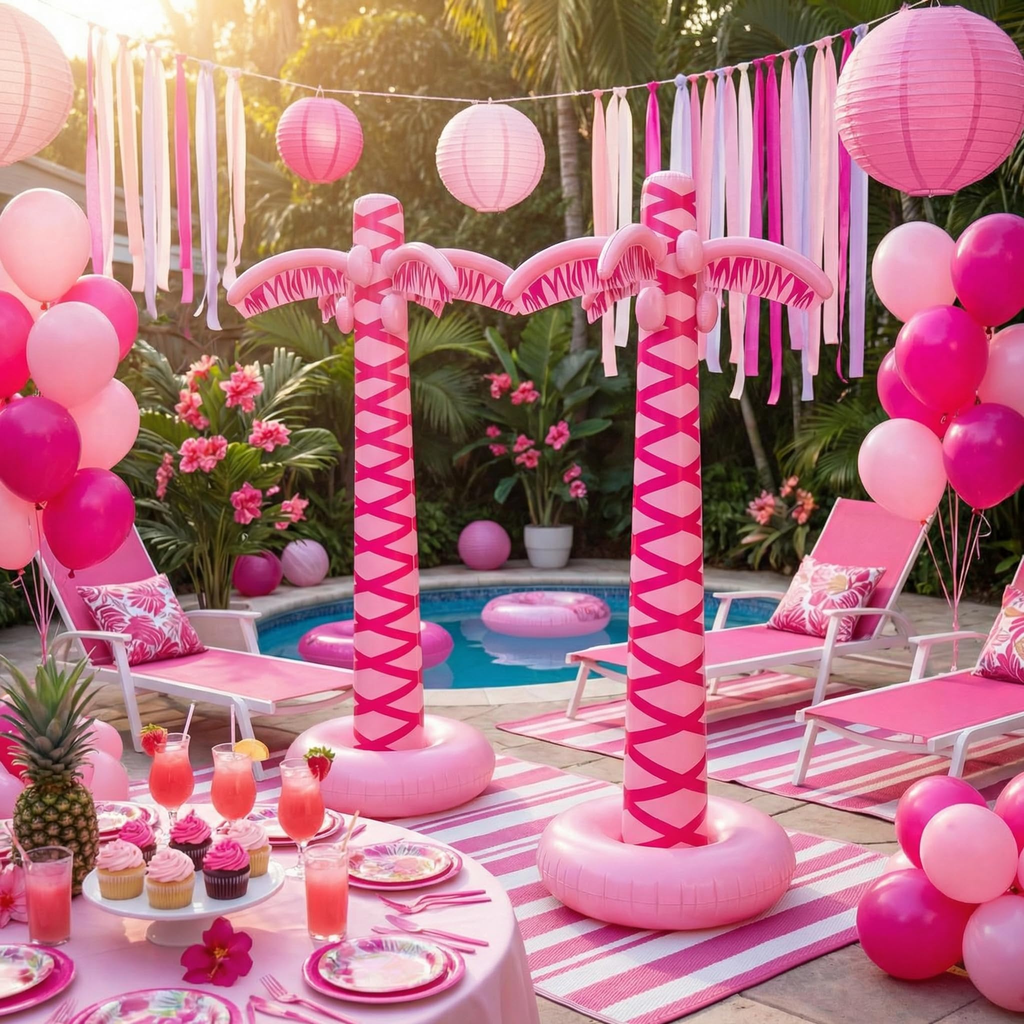 LaRandom palm tree inflatable serves as a bright photo backdrop for beach scenes.
