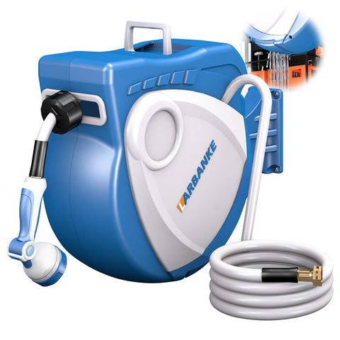 Larbanke wall-mounted hose reel with 100 ft coil for easy garden watering.