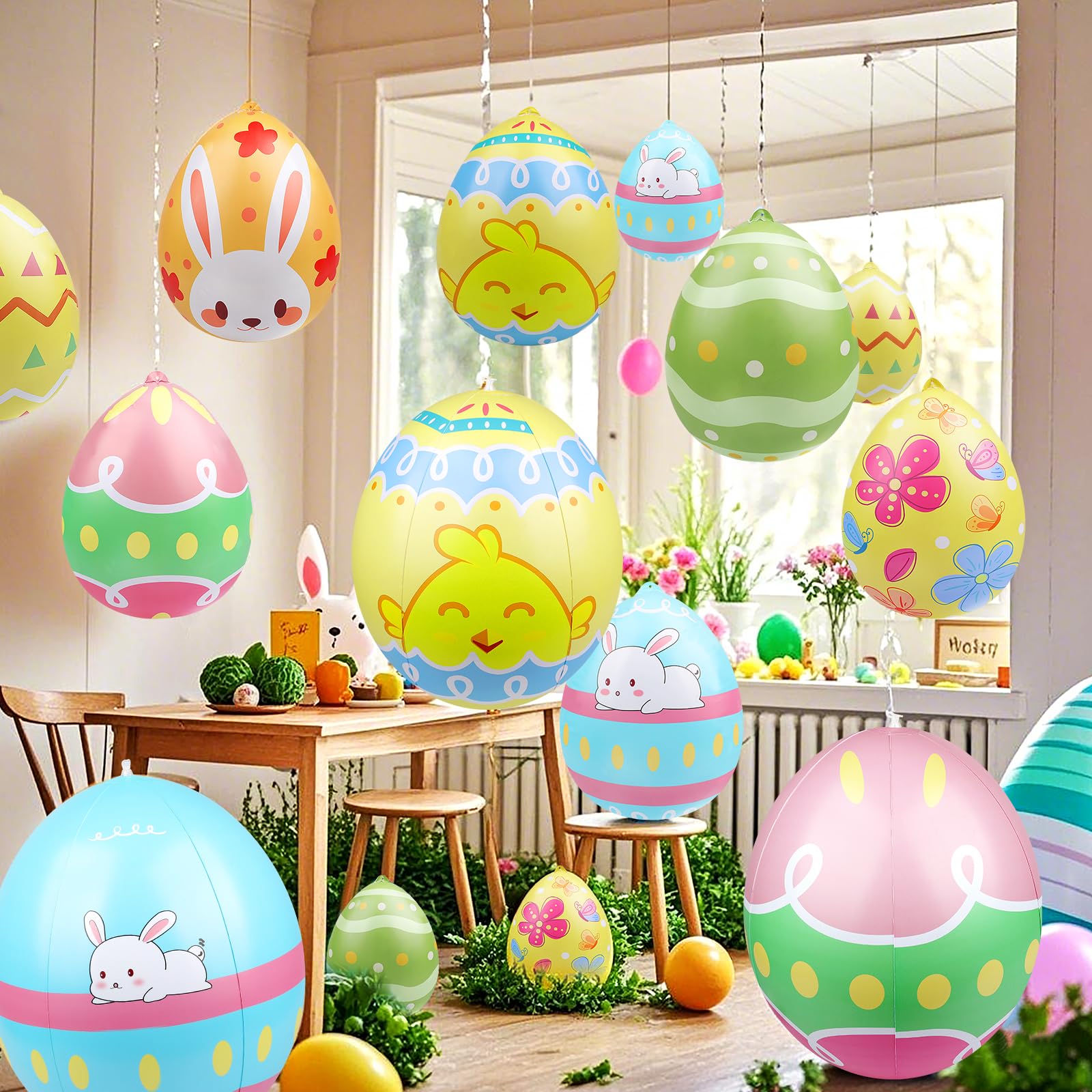 Larber Easter-themed inflatable egg with bunny pattern for festive hunts.
