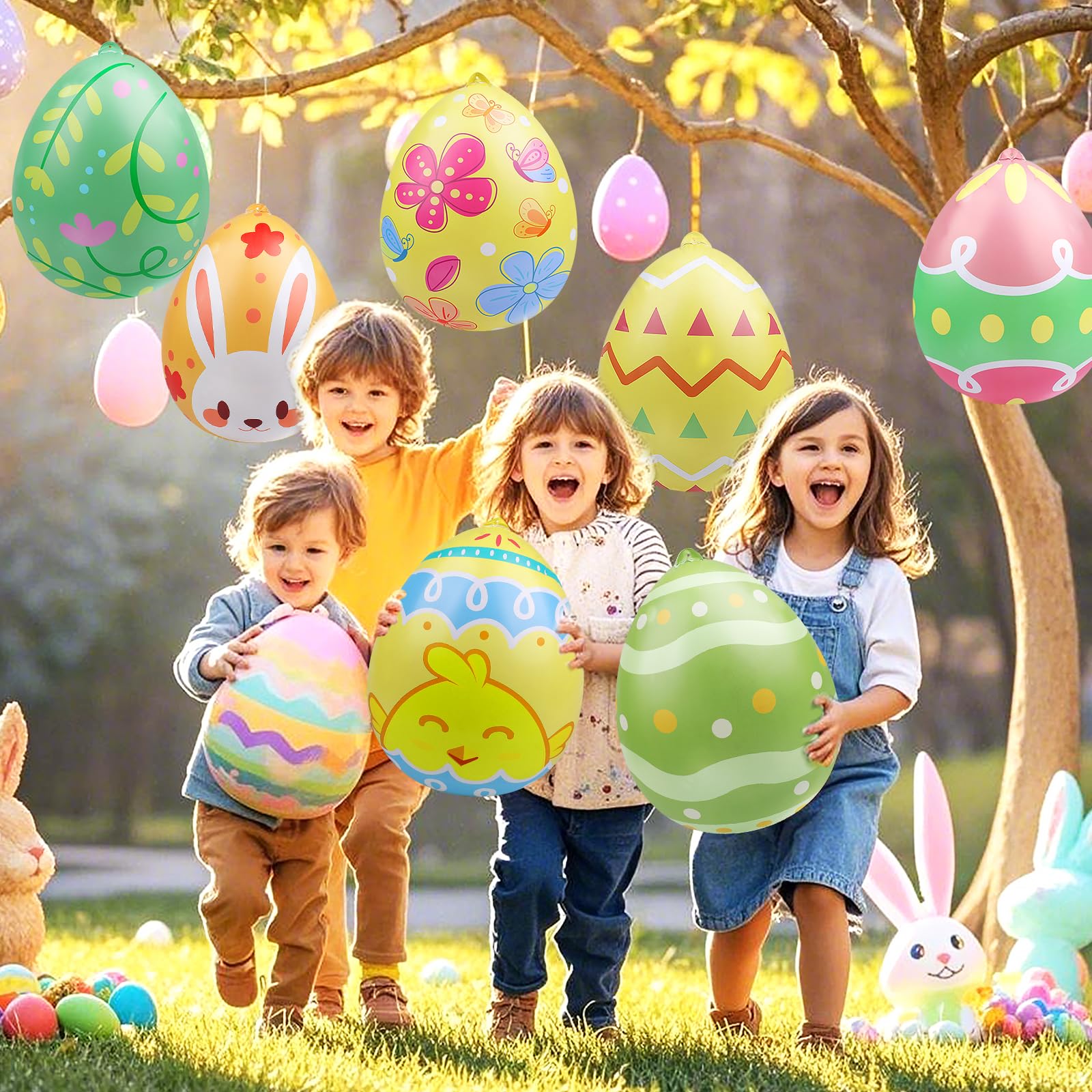 Larber inflatable eggs set for garden decor and seasonal parties.