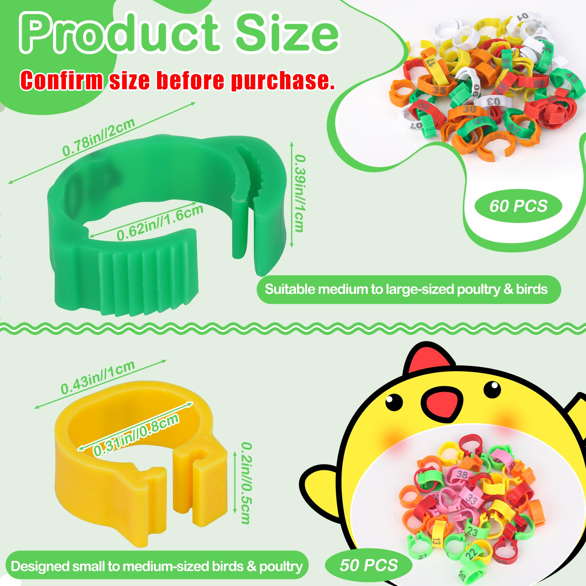 Larbeti 60pcs 16mm bands provide size for larger poultry with fast labeling