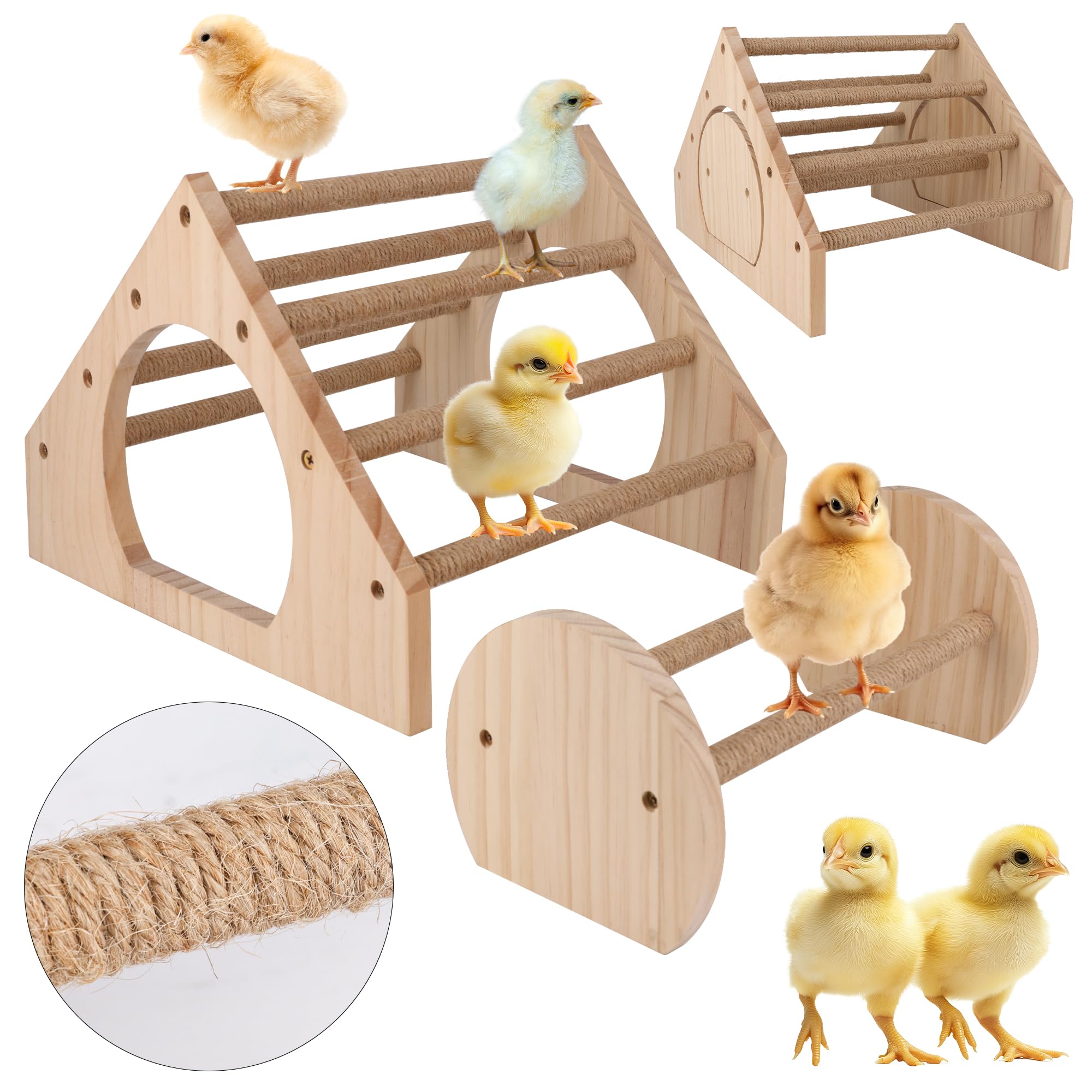 Larbeti chick roosting stand with rope offers a safer, non-slip perch for growing chicks.