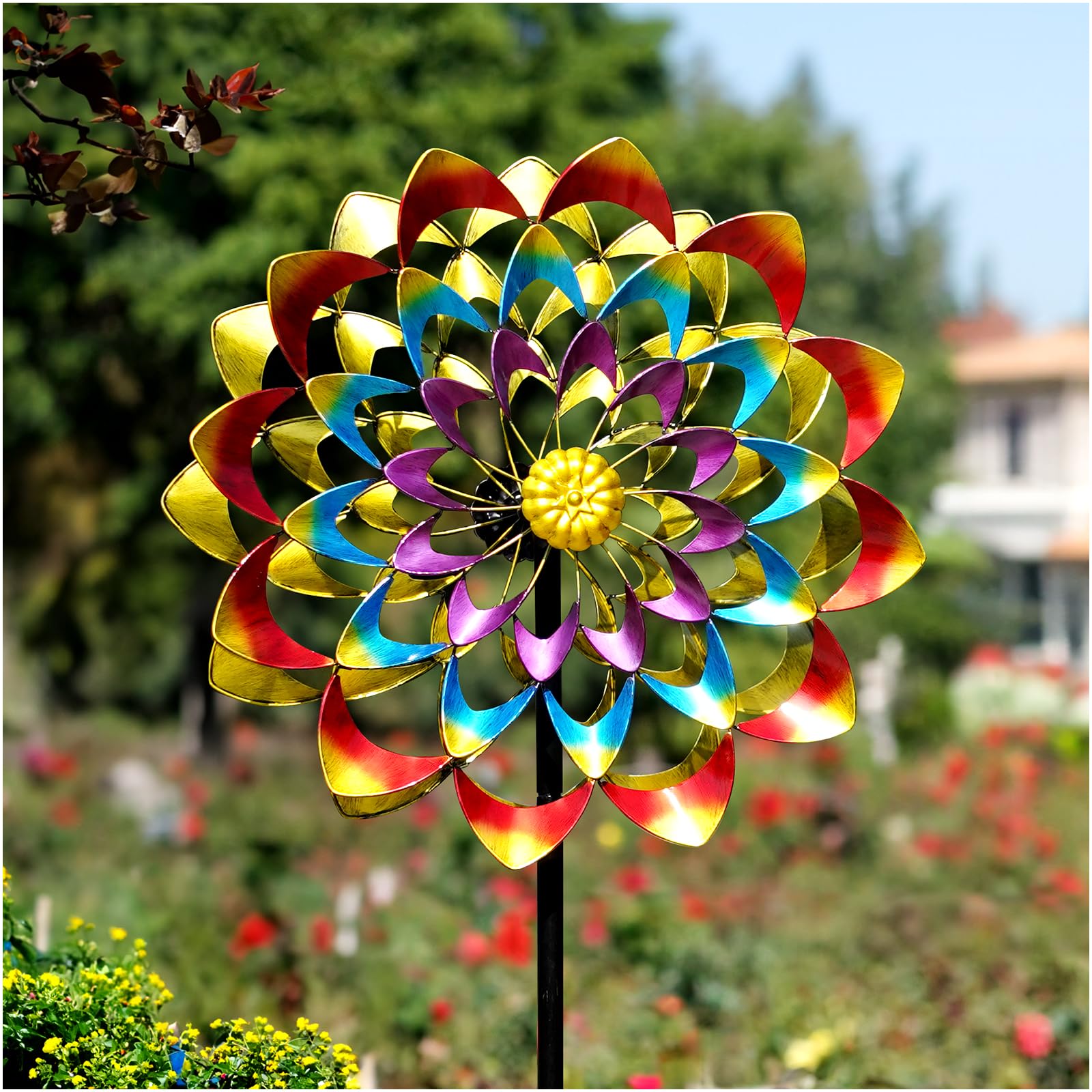 Lariander garden wind spinner rainbow 84-inch yard art adds vibrant color to outdoor spaces.