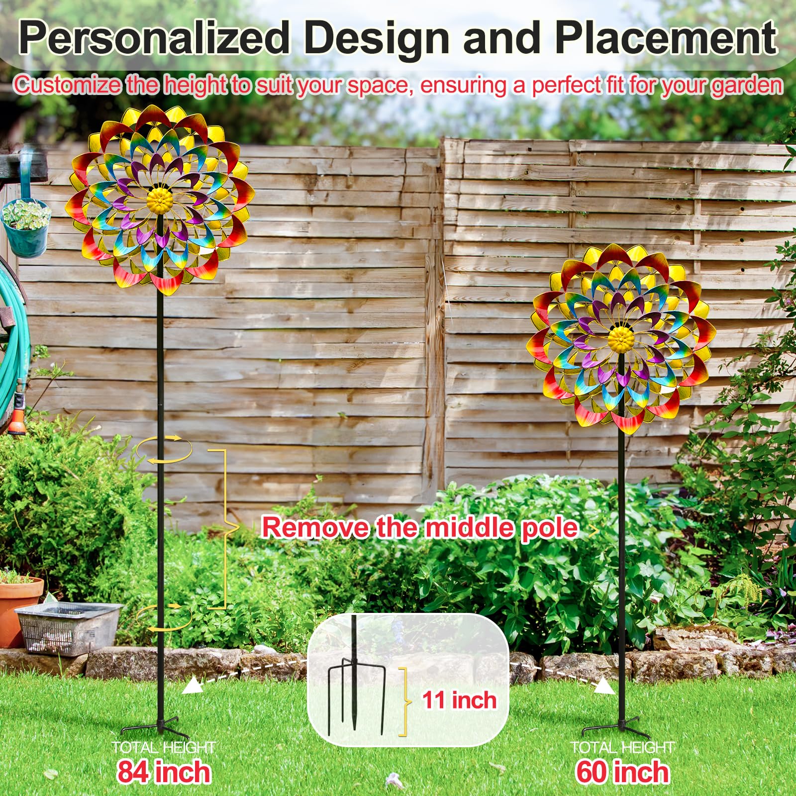 Lariander hanging wind spinner for trees or porch railings adds decorative motion.