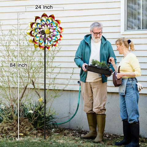 Lariander weatherproof wind spinner resists weather while enhancing lawn decor.